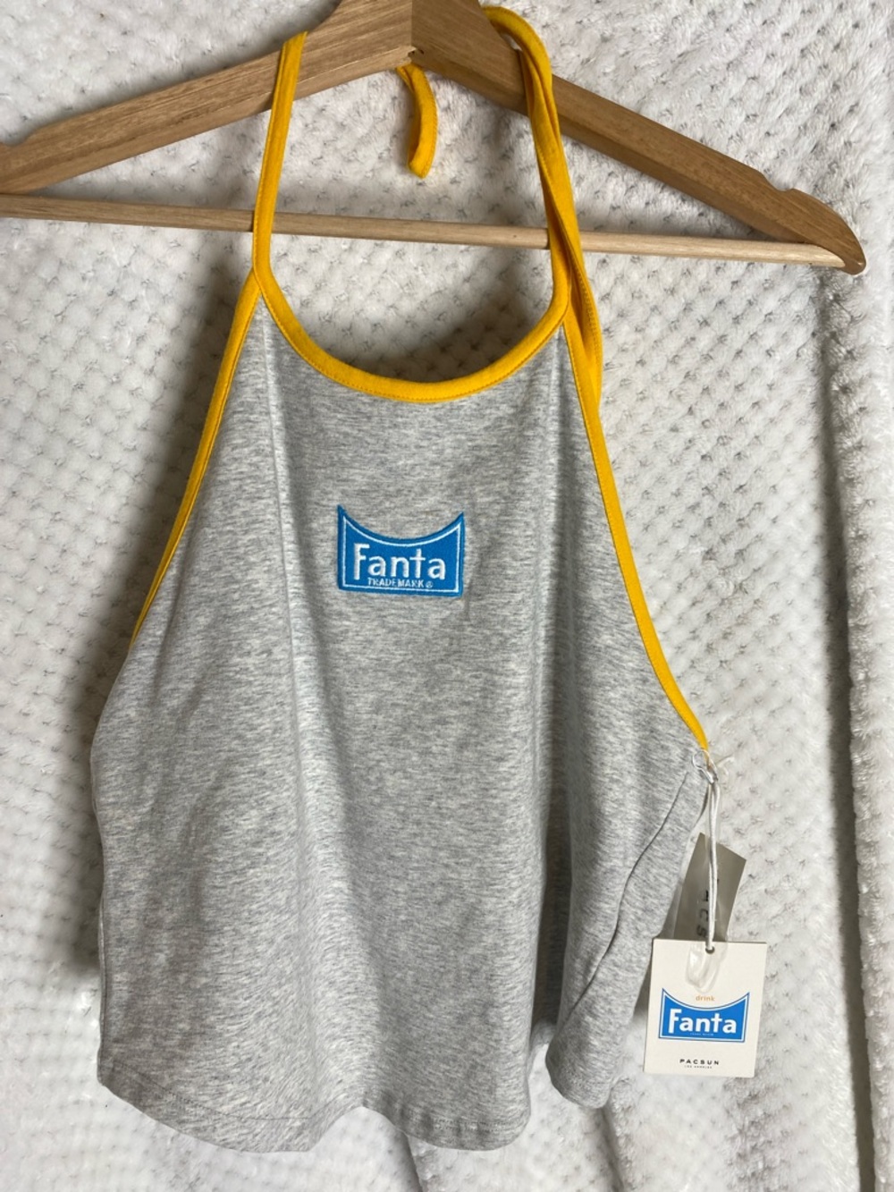 PacSun Heather Gray Tank Top with Blue Fanta Logo yellow Trim
